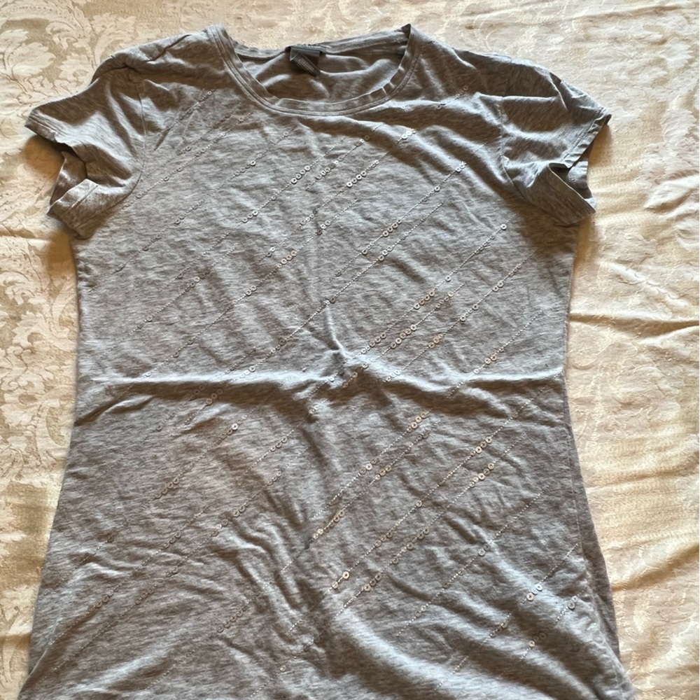 Ann Taylor Light Gray with Sequin Short Sleeve Tee